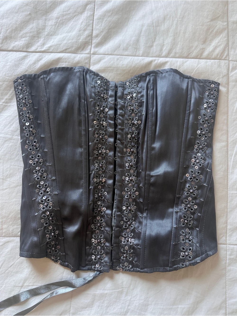 Blue/gray Satin Beaded Corset Top